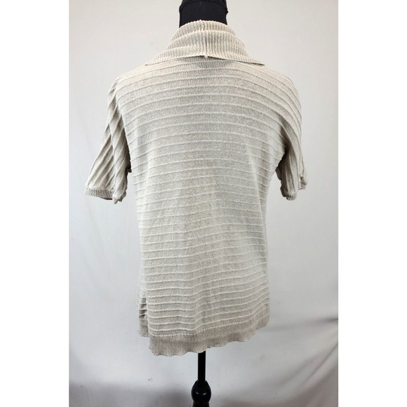 Ann Taylor Linen Blend Open Cardigan Women MP Lightweight Short Sleeve Beige - Picture 3 of 10